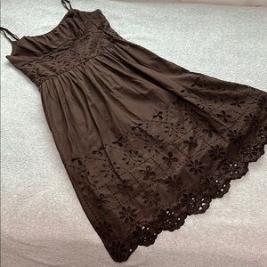 Y2K Babydoll Dress Sundress Size 6 Petite Brown Strap Skater Fairy Woodland